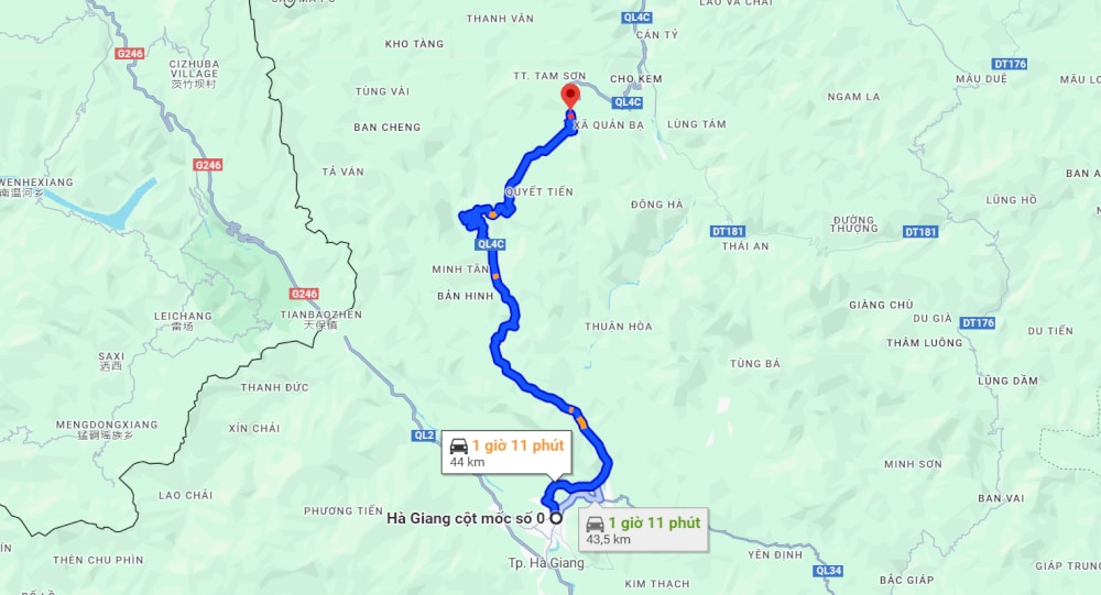 Google Maps route to Quan Ba Heaven Gate